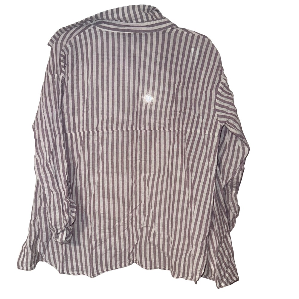 O-neue Striped Button Down Shirt Womens L Mauve White Textured Gauze - Picture 2 of 3